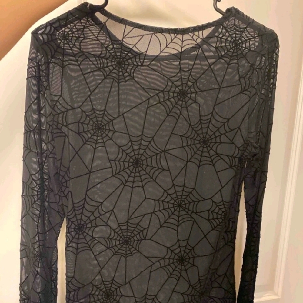 Shein Black Spider Web Long Sleeve Top NWOT